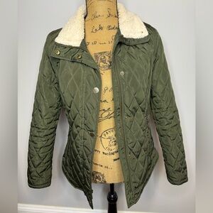 Michael Kors Olive Quilted Jacket with Sherpa Collar